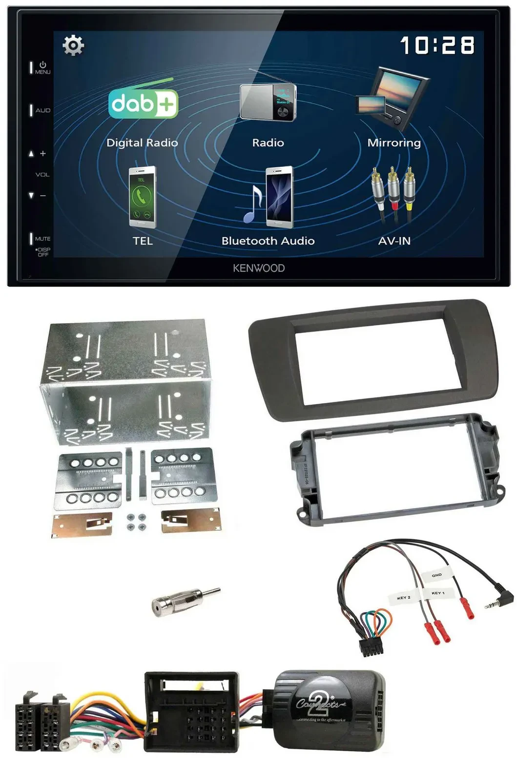 Kenwood 2DIN Bluetooth Lenkrad USB DAB Autoradio für Seat Ibiza ab 08 tuam-grey