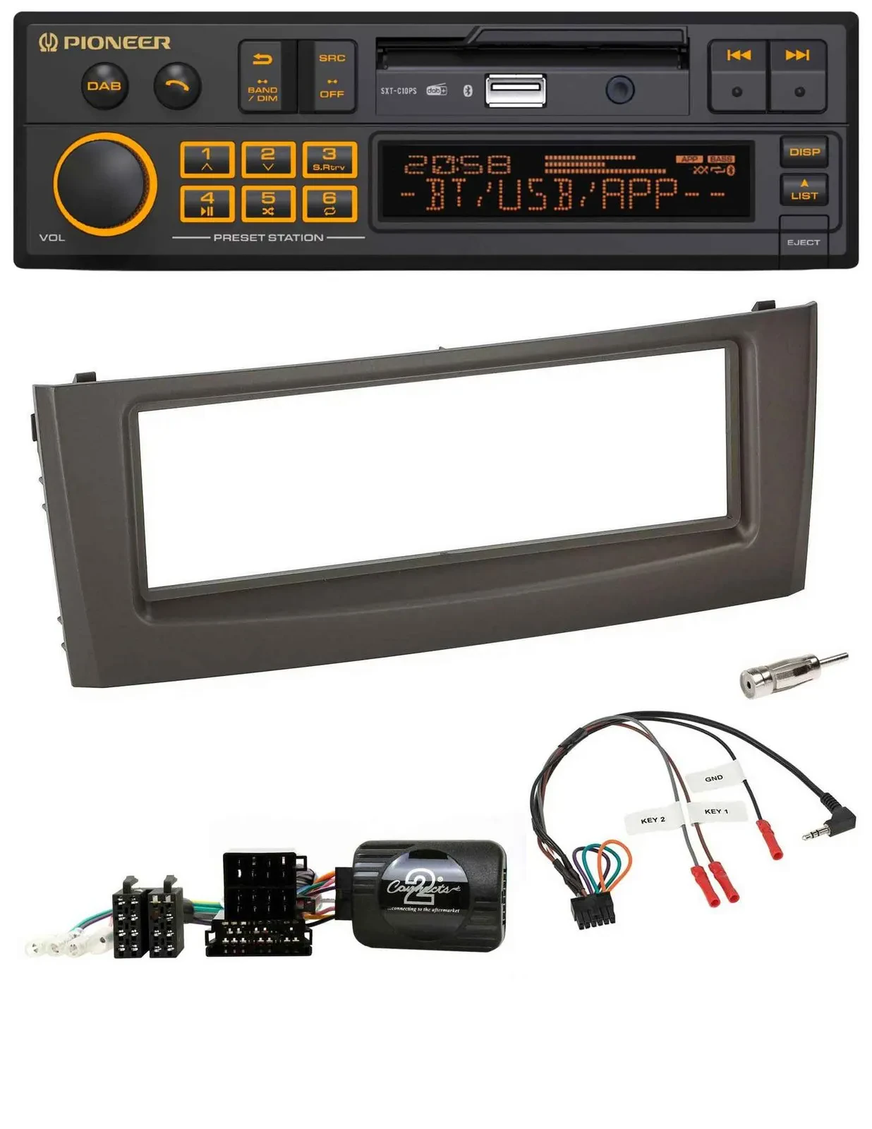 Автомагнитола Pioneer DAB, USB, Bluetooth, управление с руля, для Fiat Grande Punto (2006–2010), чёрная