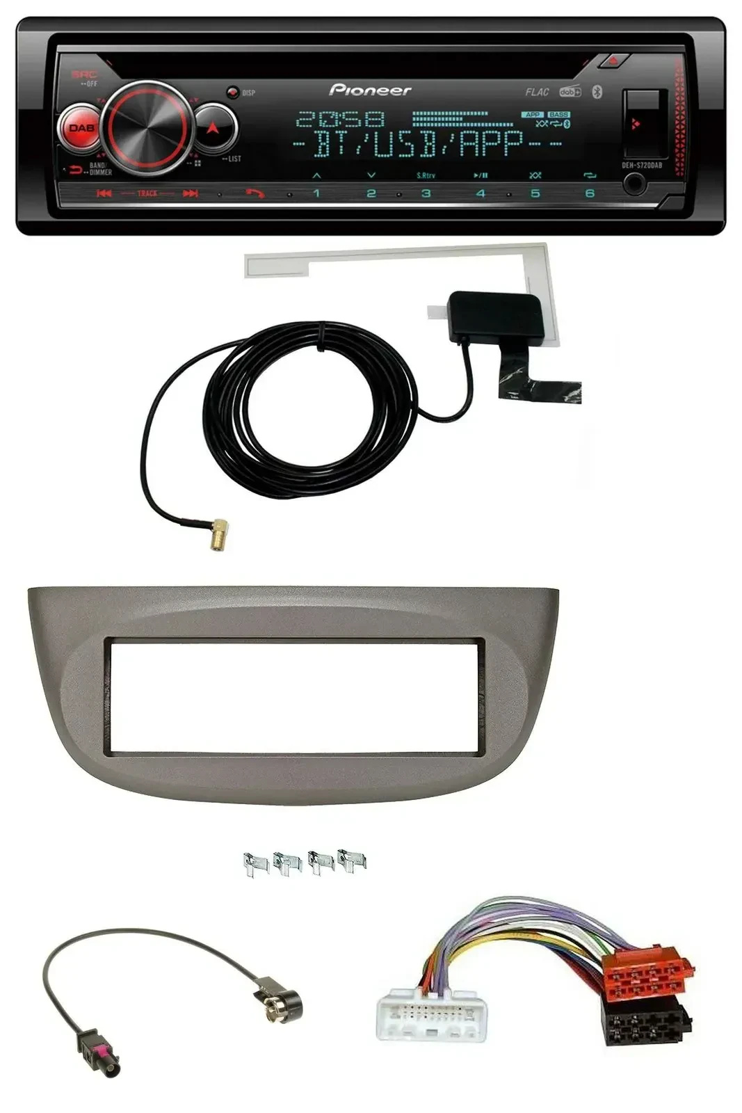 Автомагнитола для Renault Twingo Pioneer DAB, CD, MP3, USB, Bluetooth, бежево-серый