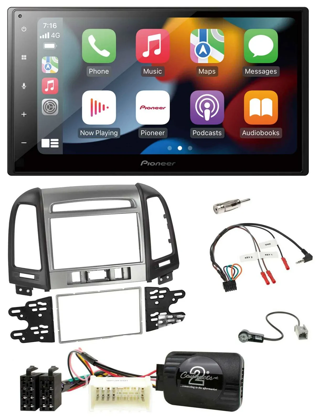 Pioneer DAB Bluetooth 2DIN USB Lenkrad Autoradio für Hyundai Santa Fe 3 Schalter
