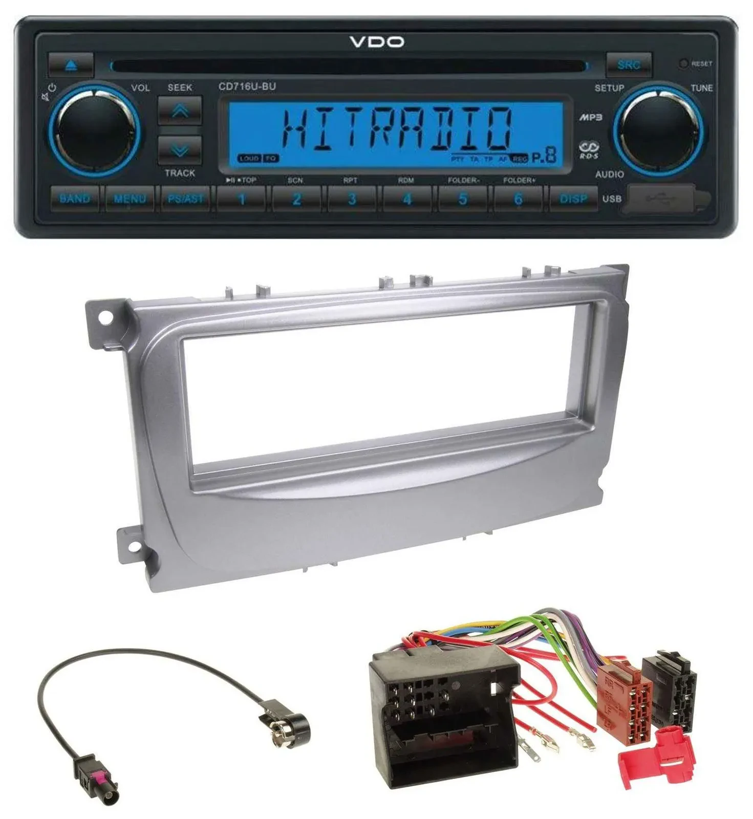 VDO AUX MP3 1DIN CD USB Autoradio für Ford Galaxy C-Max Focus ab 2007 silber