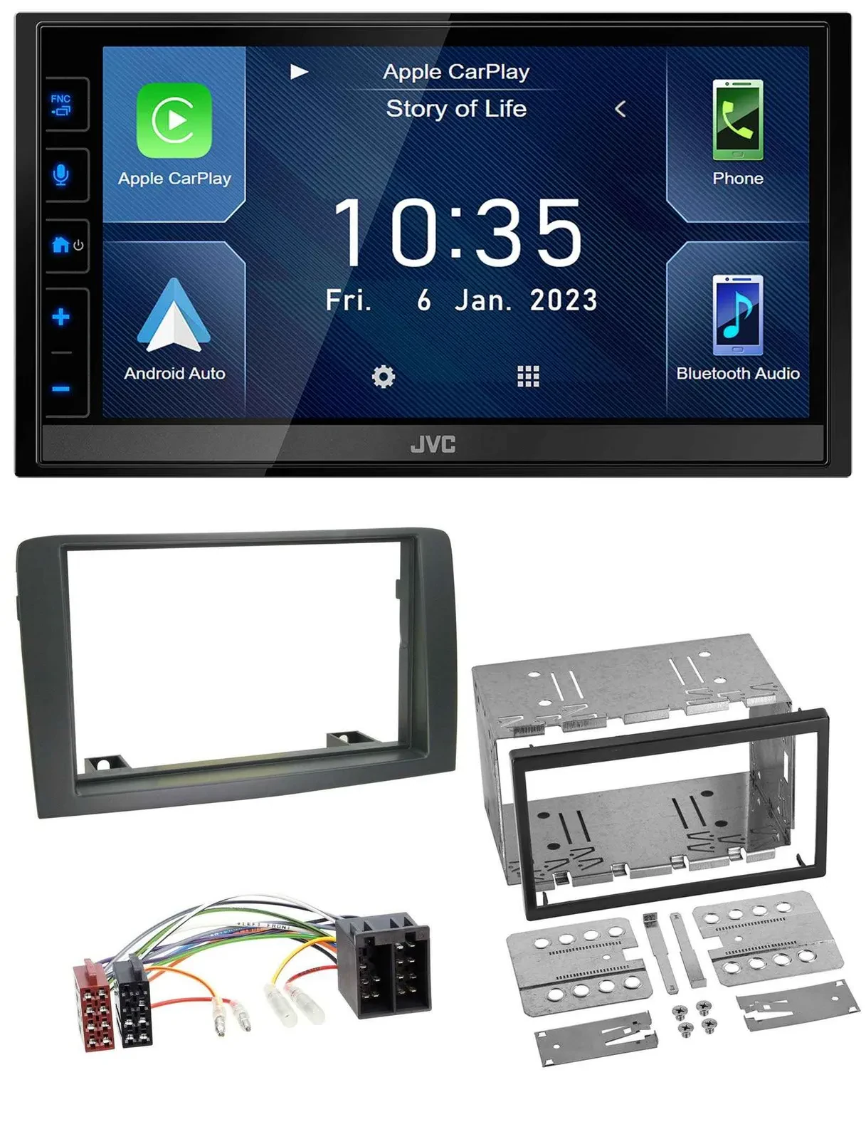 JVC DAB Bluetooth MP3 USB 2DIN Autoradio für Fiat Idea (ab 05) - grau