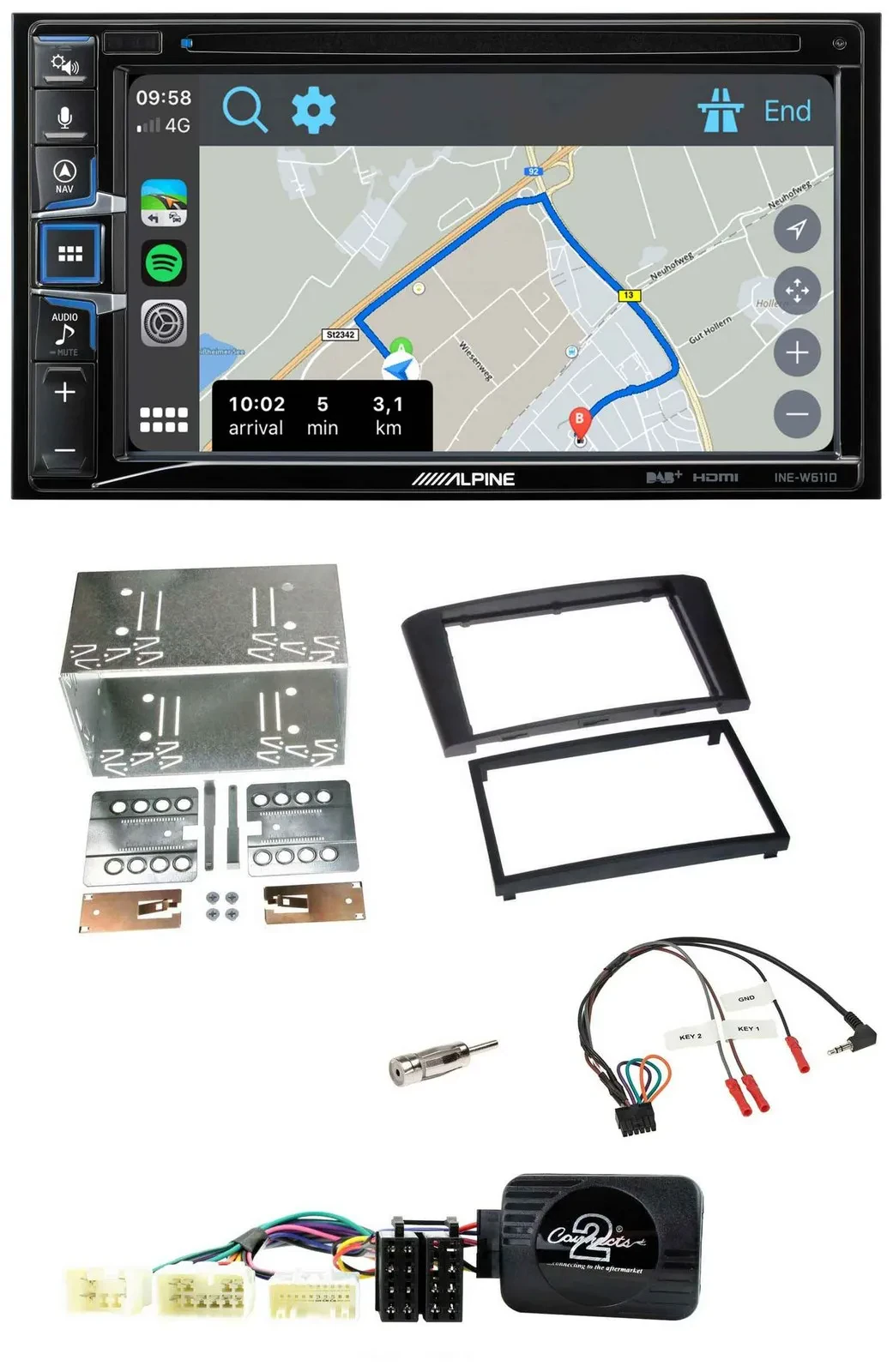 Автомагнитола для Toyota Avensis Alpine 2 DIN, DAB, TMC, Bluetooth, USB, навигация, поддержка кнопок на руле