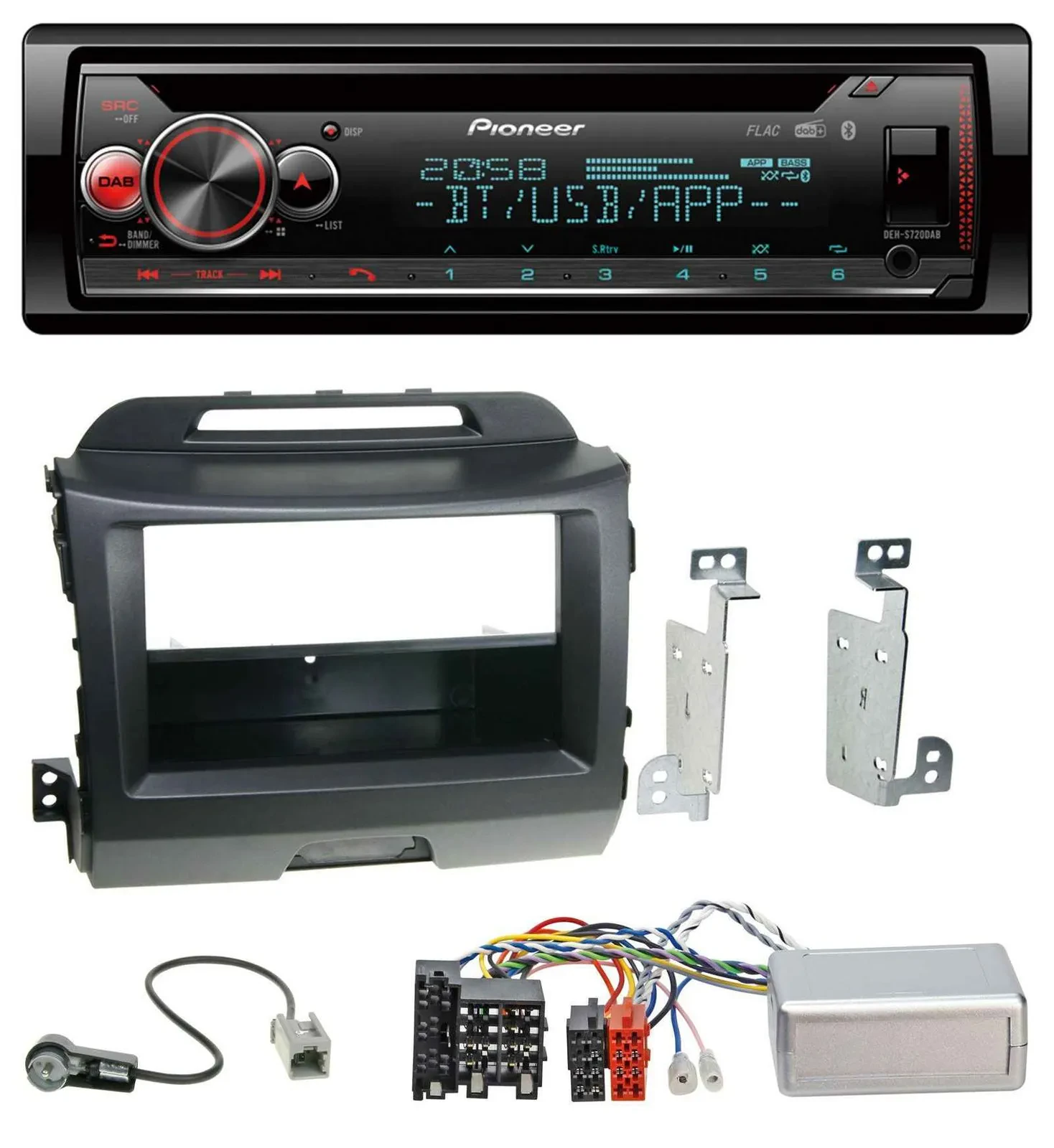 Автомагнитола для Kia Sportage 3 (2010–2015) Pioneer DAB, CD, Bluetooth, USB, черная, поддержка управления на руле