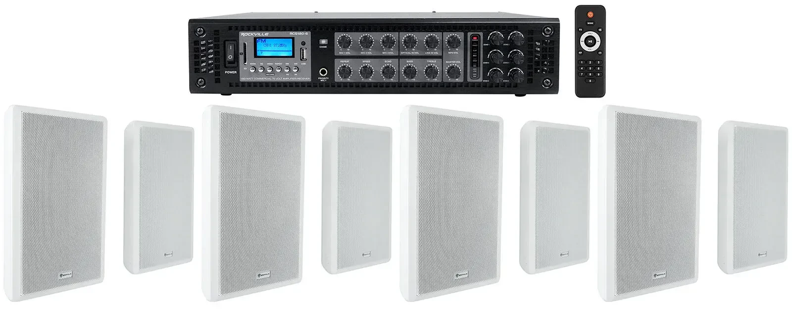 Настенная акустика Rockville RCS180-6+(4) Rock Slim 70W White с усилителем (8 штук)