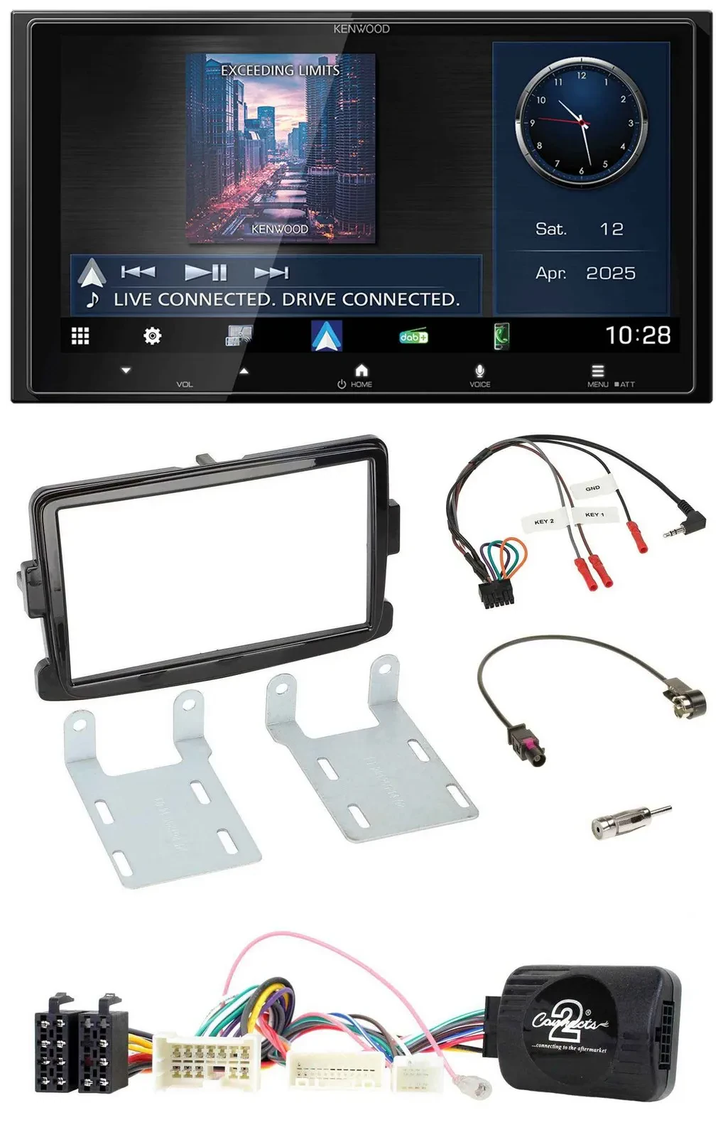 Kenwood Bluetooth 2DIN USB DAB Lenkrad Autoradio für Dacia Sandero ab 13 piano-s