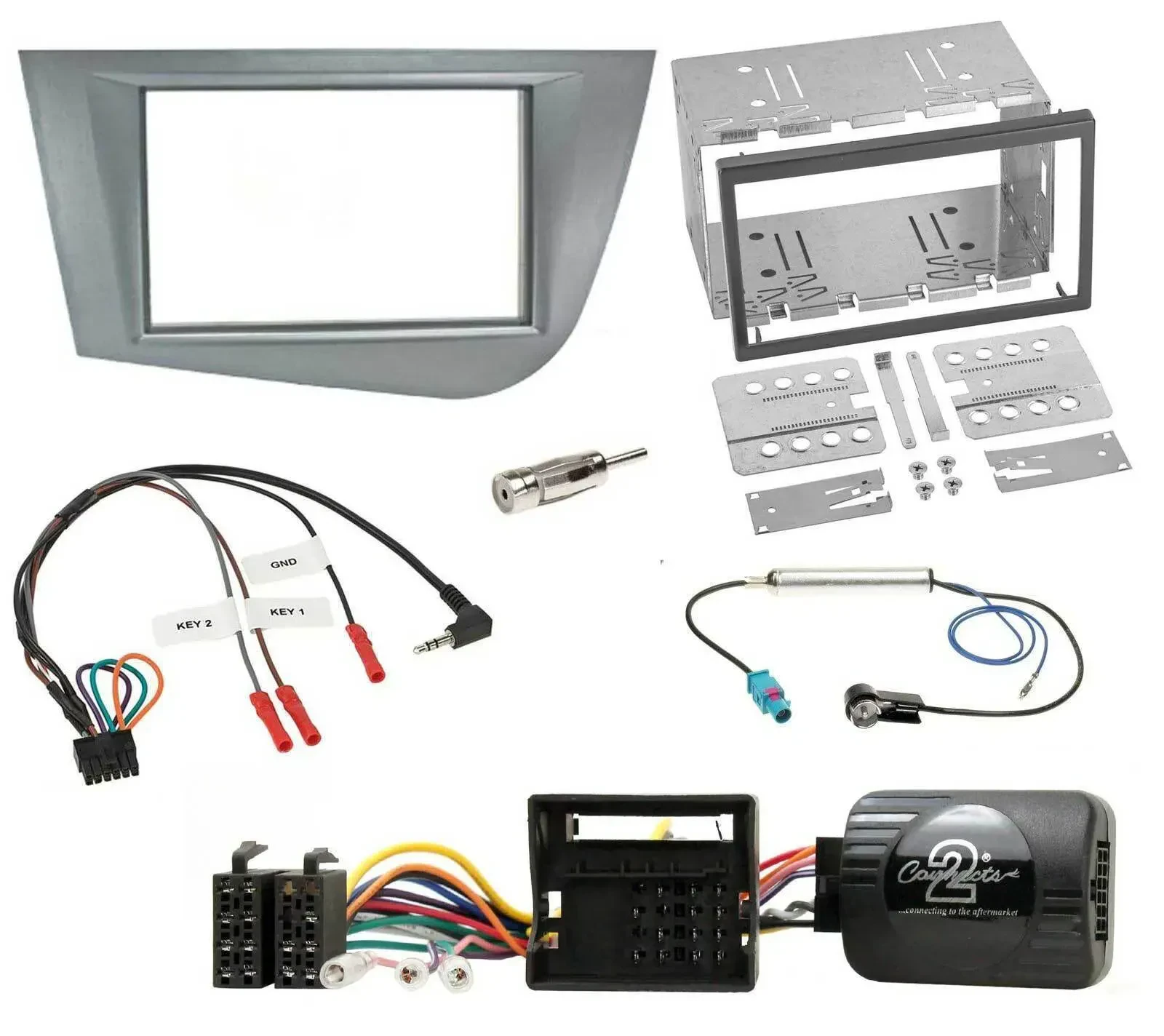 Einbauset Lenkradadapter Doppel DIN Autoradio für Seat Leon 2005-2012 silber