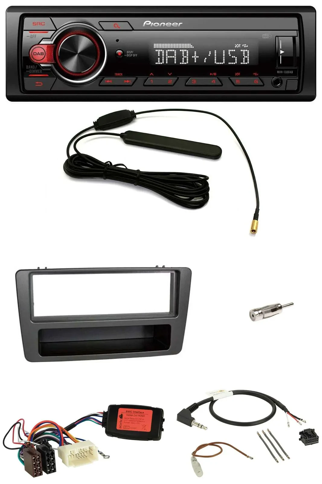 Автомагнитола Pioneer 1-DIN, DAB, USB, MP3, поддержка кнопок на руле, для Honda Civic 2001–2003, чёрный