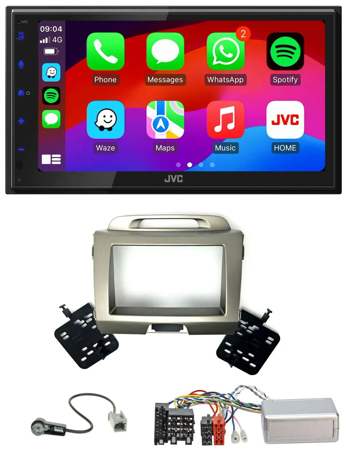 JVC Bluetooth 2DIN Lenkrad DAB USB Autoradio für Kia Sportage 3 2010-2015 silber