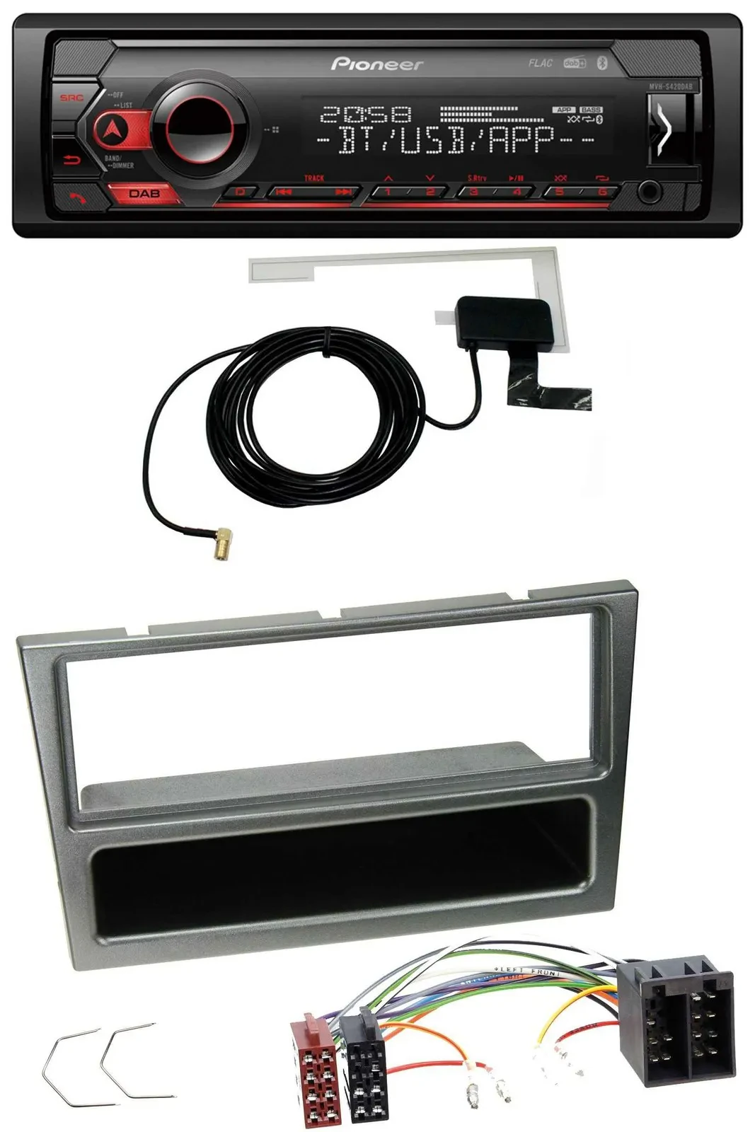 Pioneer DAB USB MP3 Bluetooth Autoradio für Opel Corsa C ISO 2000-2004 aluminium