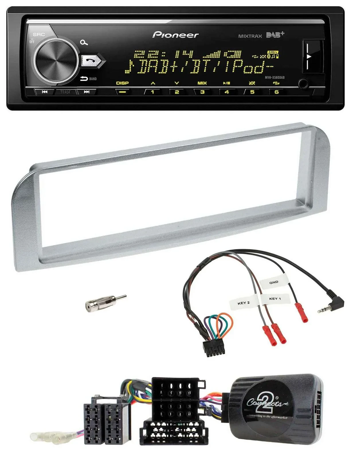 Автомагнитола для Alfa Romeo GT/147 2007–2010 Pioneer Bluetooth, USB, DAB серебристо-серая