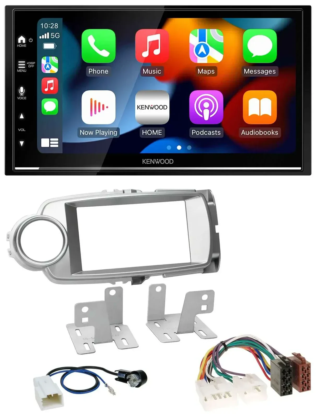 Автомагнитола Kenwood 2-DIN, DAB, USB, Bluetooth, MP3 для Toyota Yaris 2011–2014, серебристая