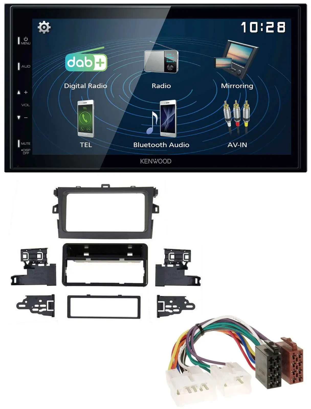Автомагнитола для Toyota Corolla 2009–2013 Kenwood 2DIN Bluetooth USB DAB, серебристая