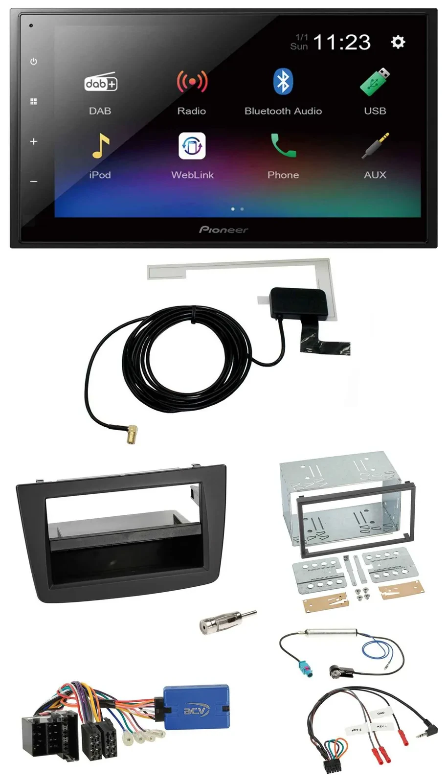 Pioneer DAB Lenkrad Bluetooth 2DIN USB Autoradio für Alfa Romeo Mito ISO 955 13-