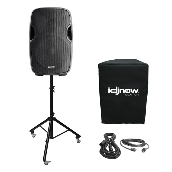 Gemini AS-1500BLU 15" Active/Powered DJ PA Speaker w/ Bluetooth + Cover + Stand