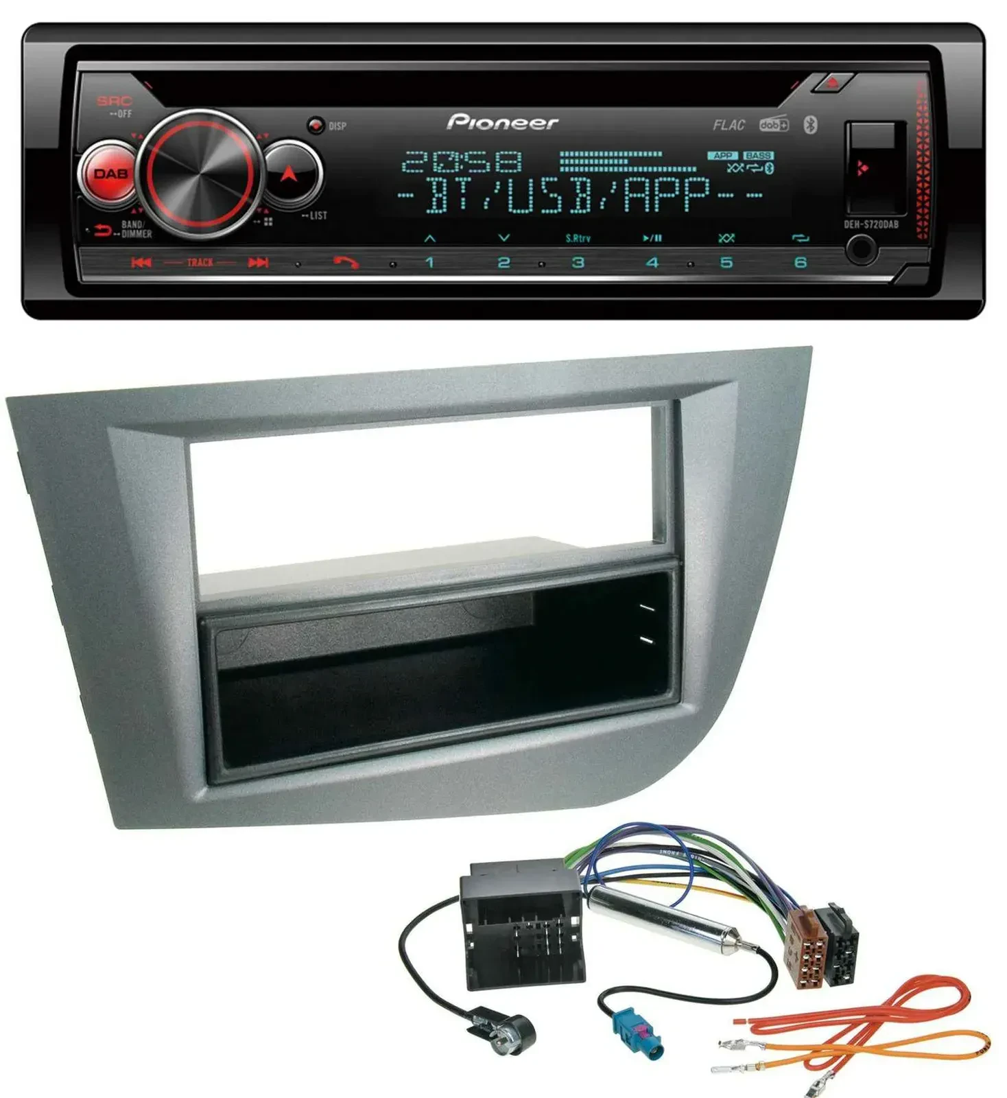 Автомагнитола Pioneer DAB, CD, Bluetooth, USB для Seat Leon (с 2005), тёмно-серый металлик