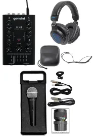Gemini MM1 Pocket-Sized 2-Channel DJ Mixer w/ 2-Band EQ+Microphone+Headphones