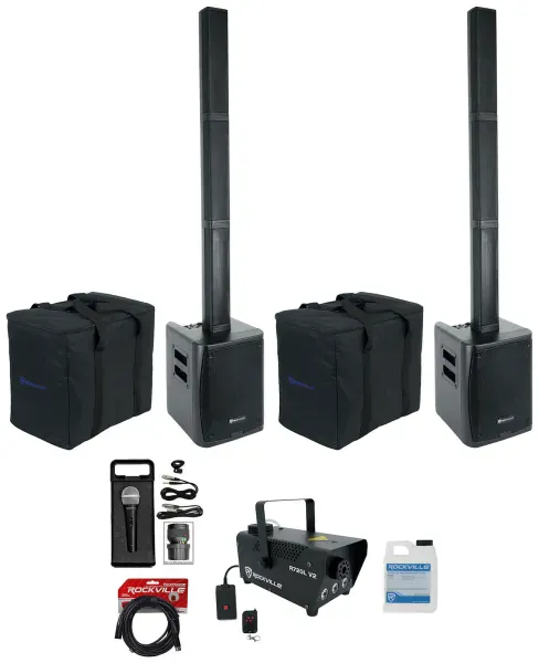 Rockville DJ Package w/ (2) TITAN PORTABLE ARRAY Speakers+Microphone+LED Fogger