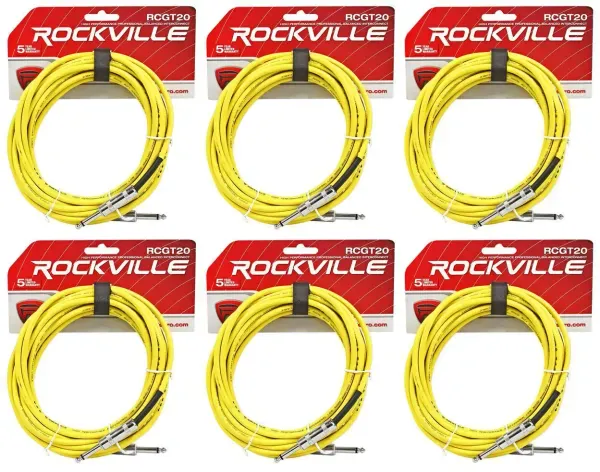 Инструментальный кабель Rockville RCGT20Y Yellow 6.1 м (6 штук)