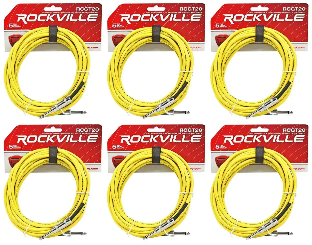 Инструментальный кабель Rockville RCGT20Y Yellow 6.1 м (6 штук)