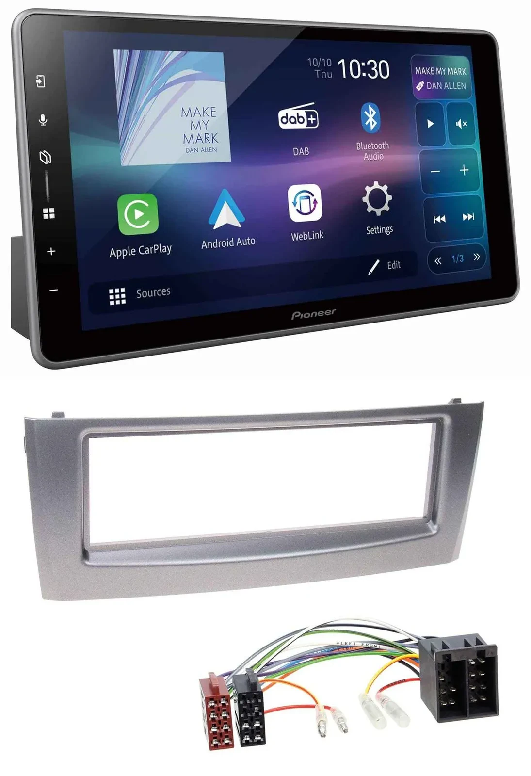 Автомагнитола Pioneer Bluetooth, USB, DAB, MP3 для Fiat Punto/Grande Punto (с 2005), серый