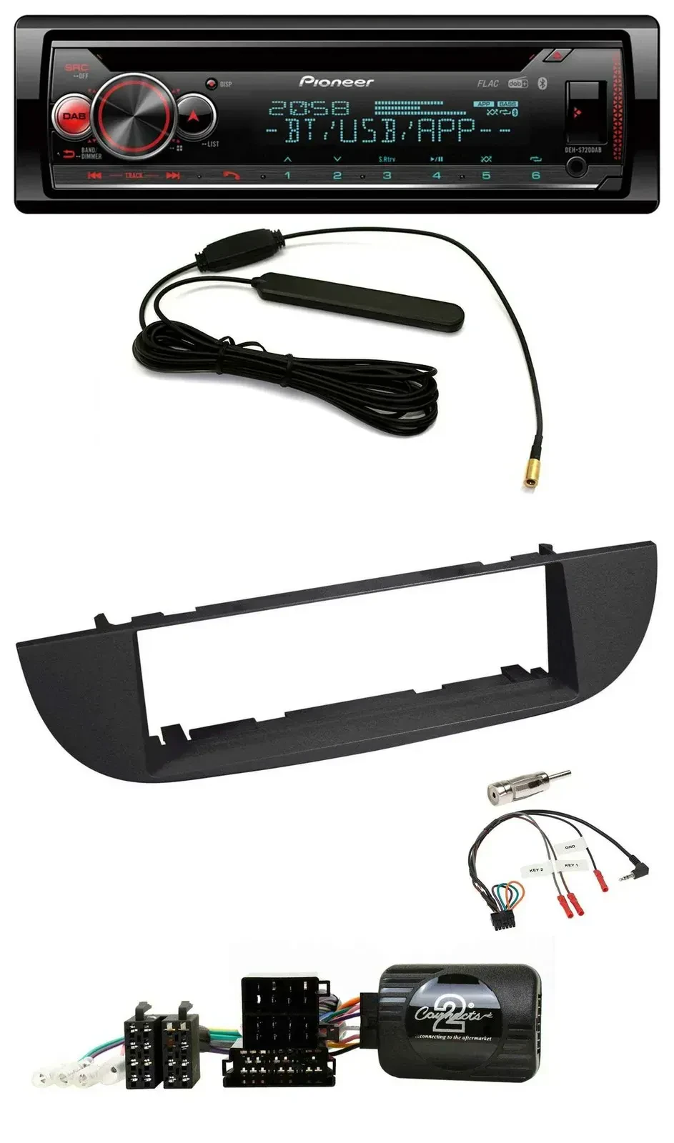 Автомагнитола для Fiat 500 Pioneer CD, Bluetooth, USB, DAB, черная