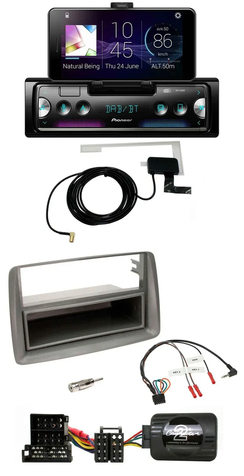 Автомагнитола Pioneer DAB, Bluetooth, USB, поддержка управления с руля, для Alfa GT/147, серебристая