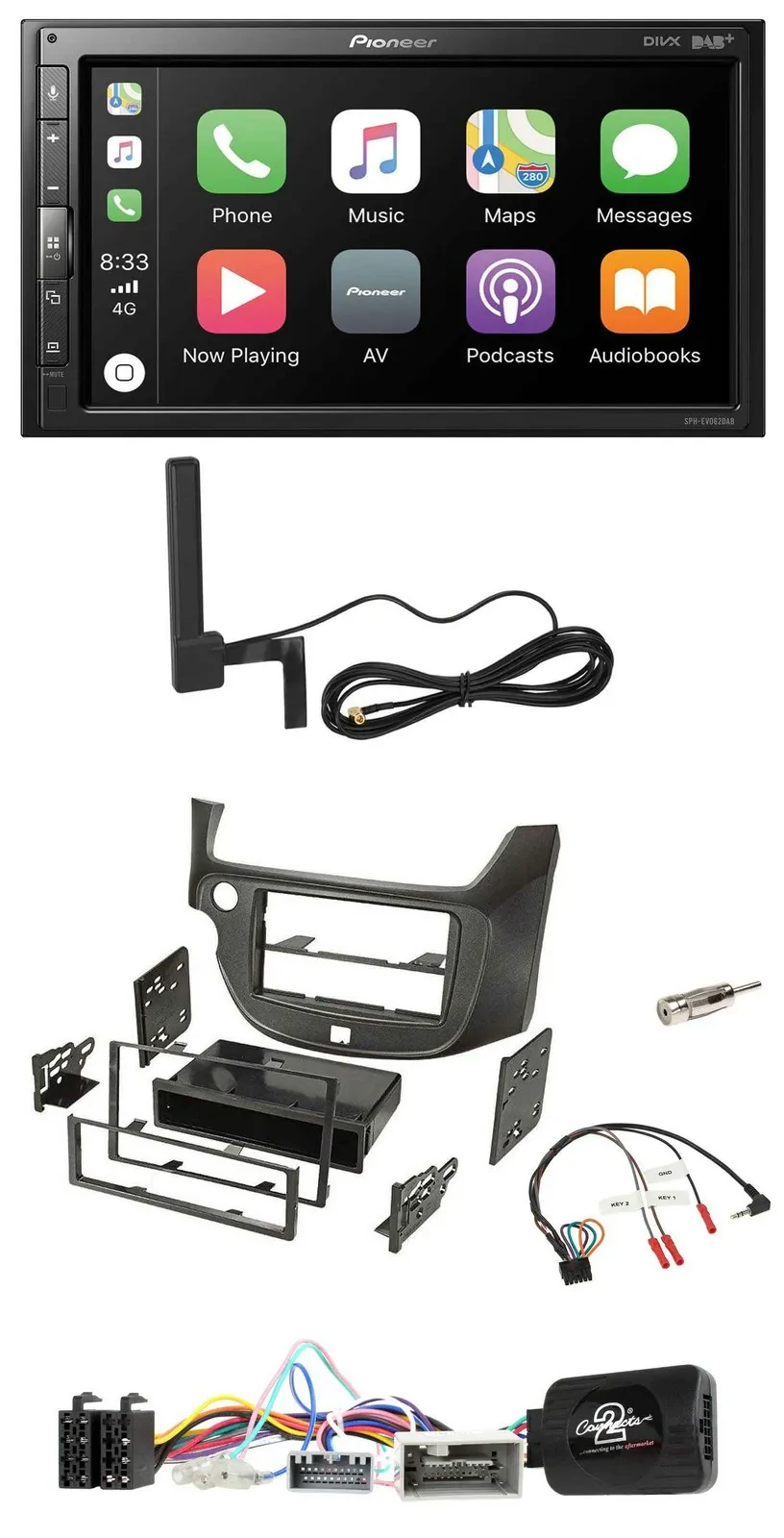 Pioneer USB 2DIN Bluetooth DAB Lenkrad Autoradio für Honda Jazz ab 14 dunkelgrau