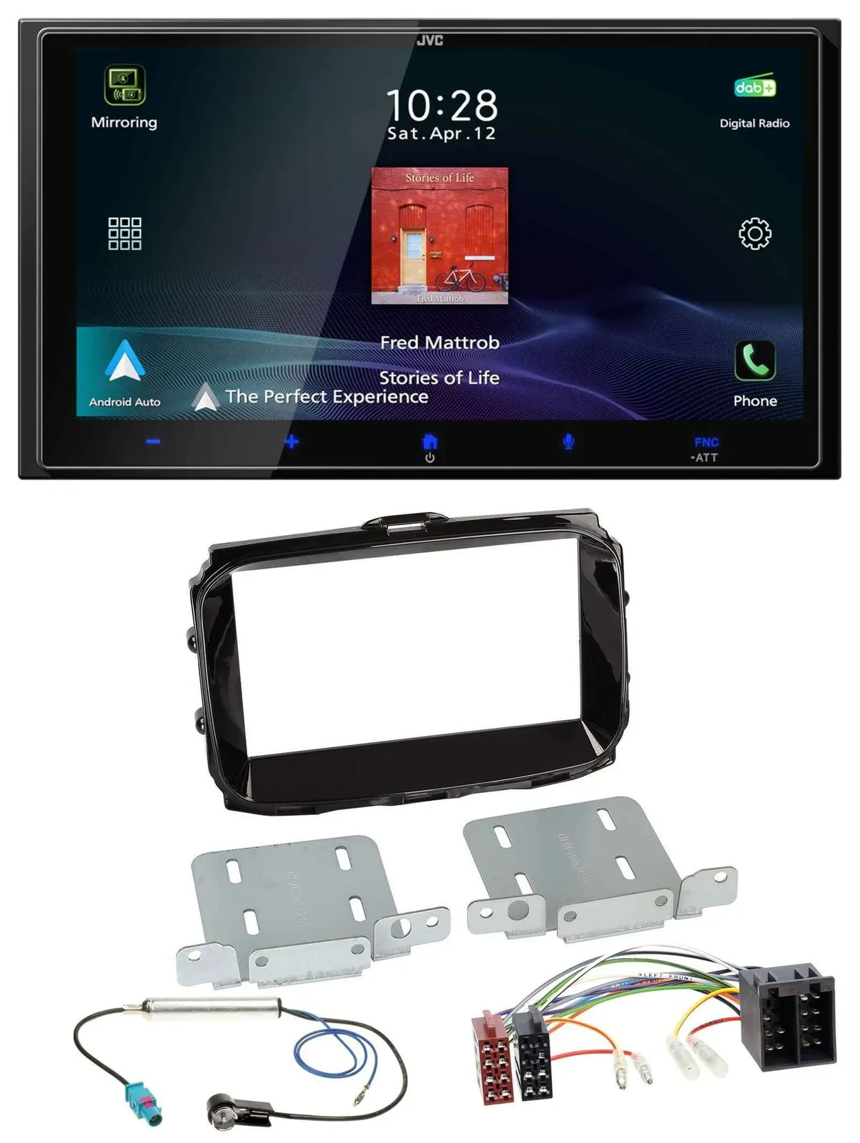 Автомагнитола для Alfa Romeo JVC 2DIN, USB, Bluetooth, DAB, MP3, ISO, черный глянец