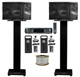 Pair Rockville KPS80 8" 800w Karaoke/Pro Speakers+Bluetooth Amp+Stands+(2) Mics