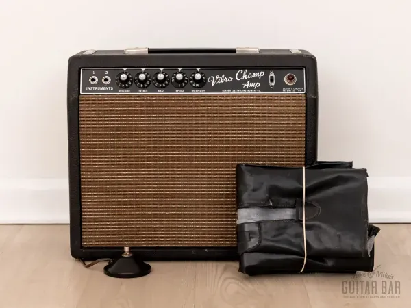 1965 Fender Vibro Champ Black Panel Pre-CBS Vintage Tube Amp FEIC w/ Cover, Ftsw