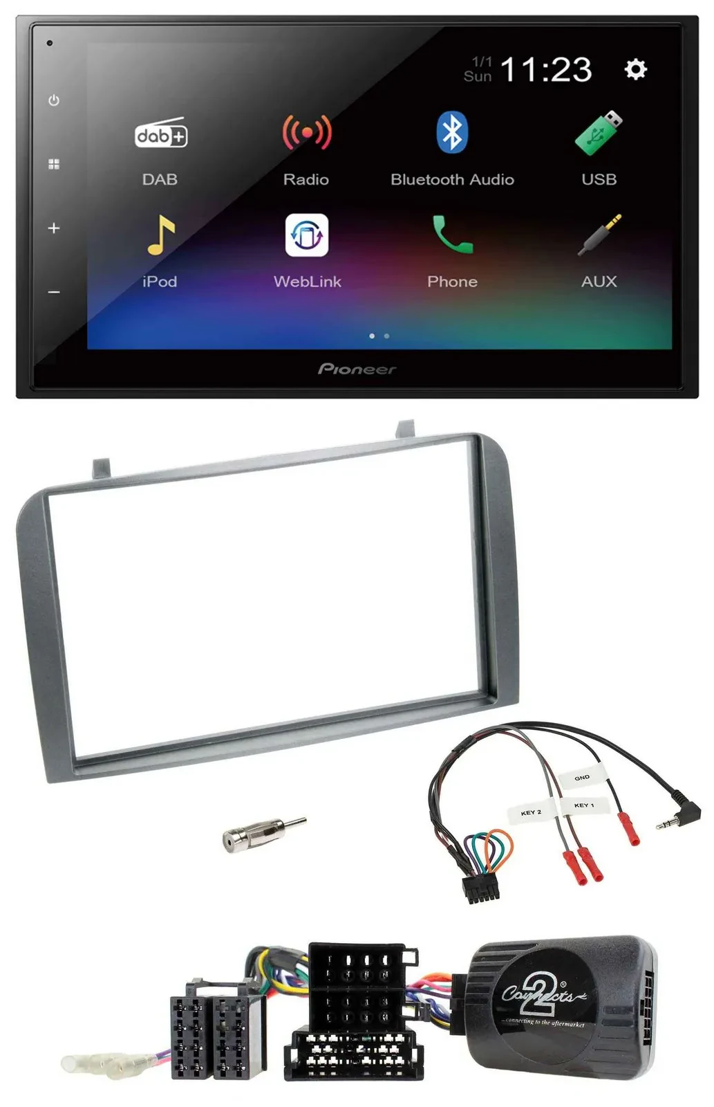 Автомагнитола Pioneer 2DIN, USB, Bluetooth, DAB, управление с руля, для Alfa Romeo GT/147 (2007–2010)