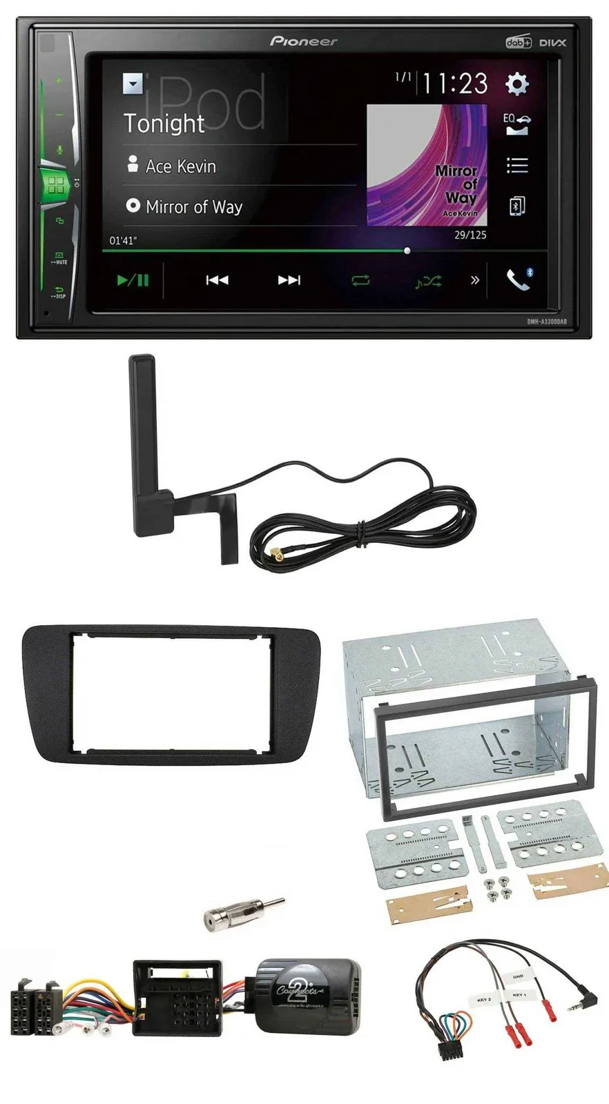 Pioneer MP3 DAB Lenkrad 2DIN Bluetooth Autoradio für Seat Ibiza ab 08 nitschwarz
