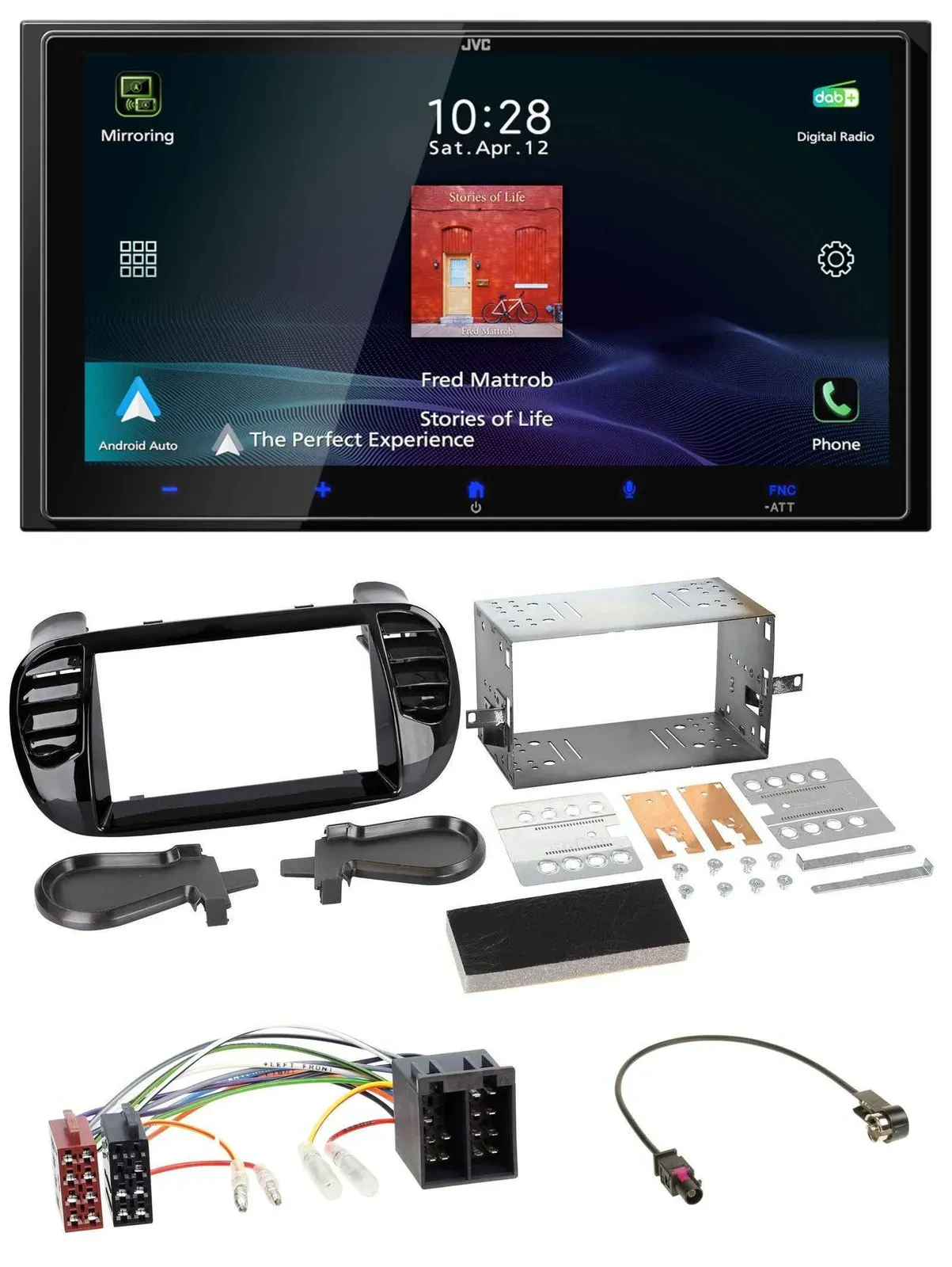 JVC USB Bluetooth 2DIN DAB MP3 Autoradio für Fiat 500 ab 12 ISO schwarz