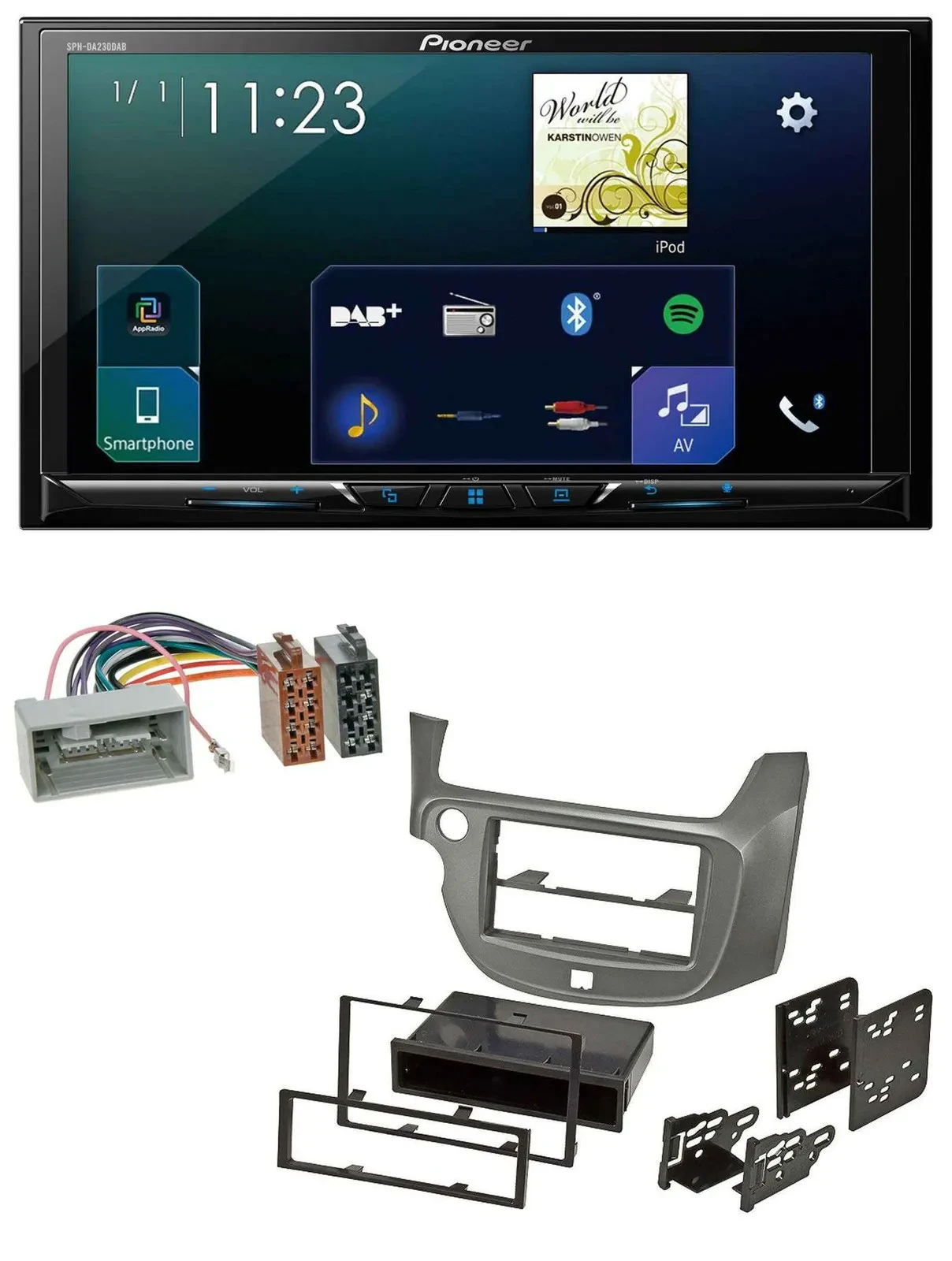 Автомагнитола для Honda Jazz (с 2009) Pioneer 2-DIN, Bluetooth, USB, DAB, MP3, серебристая