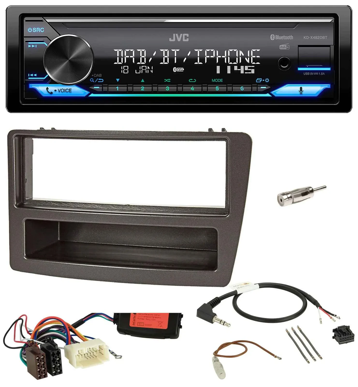 JVC Bluetooth DAB USB Lenkrad Autoradio für Honda Civic 04-06 anthrazit