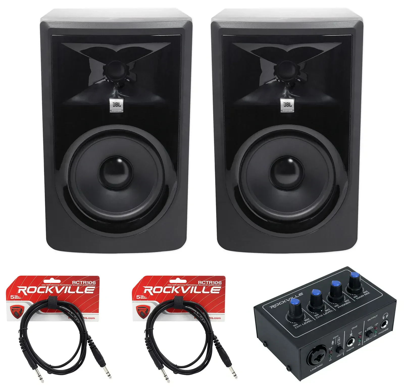 (2) JBL 306P MkII 6" 2-Way Powered Studio Reference Monitors+2x2 USB Interface