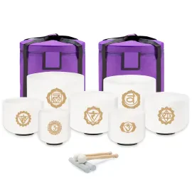 keepdrum Quarz-Klangschalen Set Chakra Set Gold 7-teilig 6-12 Zoll mit Zubehör