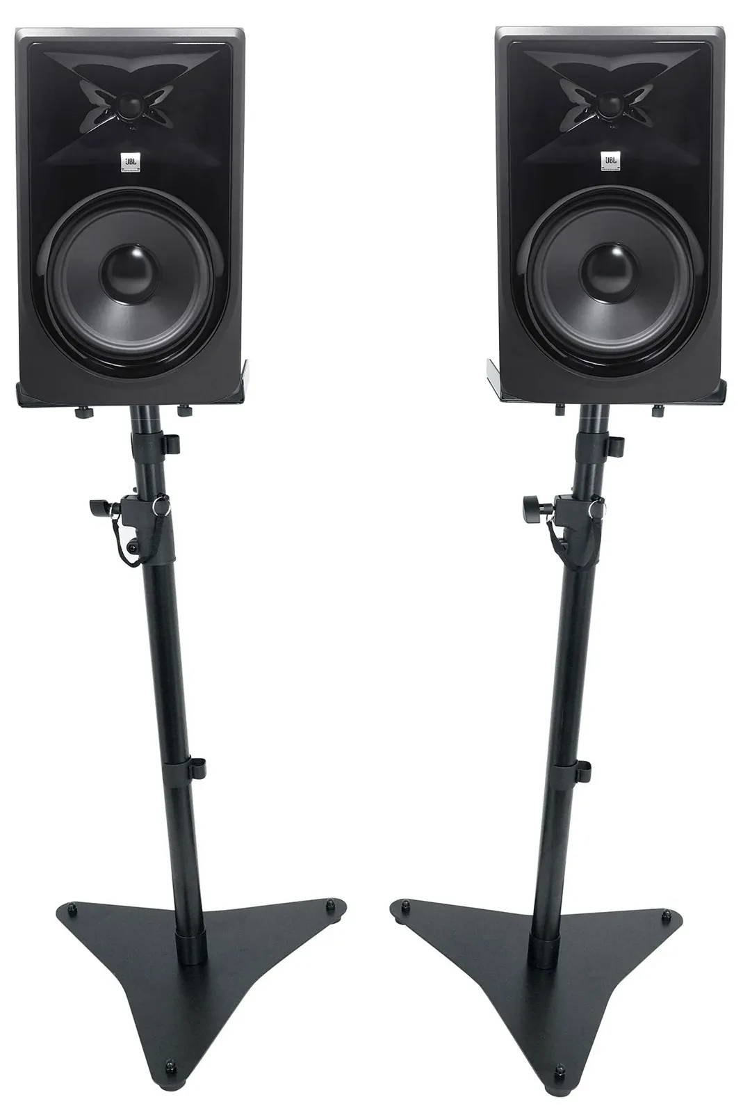 (2) JBL 308P MkII 8" Powered Active Studio Monitors Speakers+Adjustable Stands