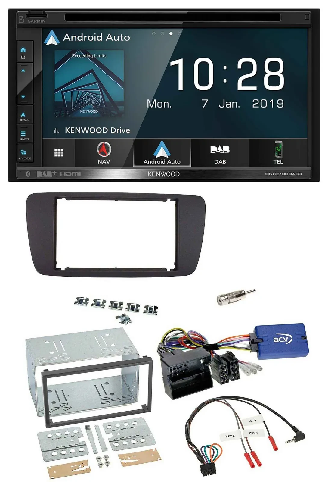 Kenwood DAB TMC USB 2DIN Lenkrad Bluetooth Navigation für Seat Ibiza ab 08 azaba