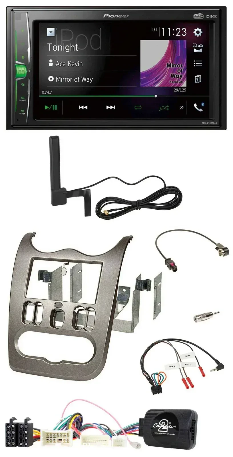 Автомагнитола Pioneer 2 DIN, Bluetooth, MP3, DAB, для Dacia (с 2012), темно-серый, поддержка управления на руле