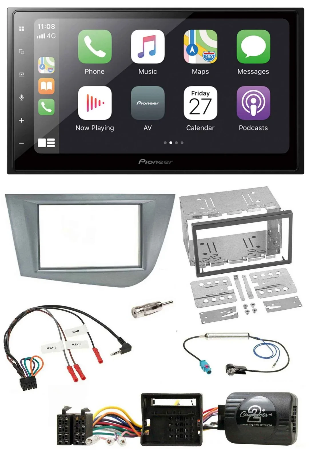 Pioneer Lenkrad Bluetooth DAB 2DIN USB Autoradio für Seat Leon 2005-2012 silber