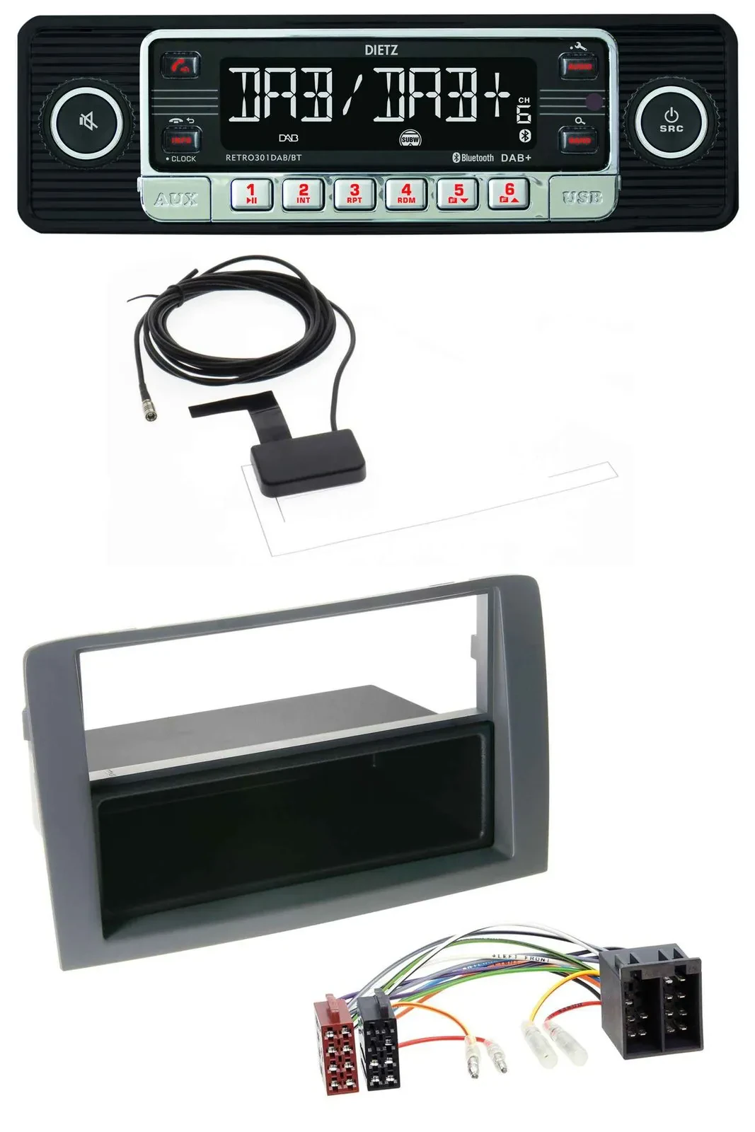 Dietz DAB Bluetooth USB MP3 Autoradio für Fiat Idea (350, 03-11) - grau