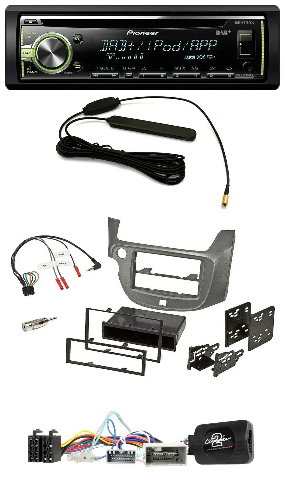 Автомагнитола Pioneer MP3 USB CD DAB для Honda Jazz (с 2014), серебристая, поддержка кнопок на руле