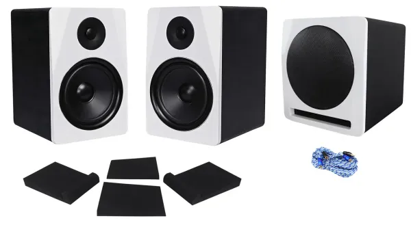 (2) Rockville APM8W 8" Powered Studio Monitors+Active 10" Subwoofer+Foam Pads