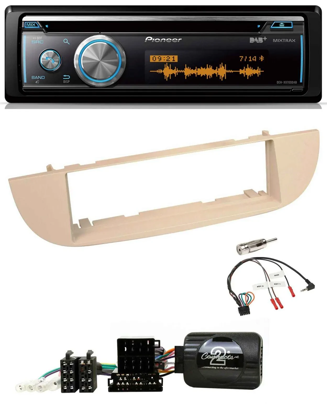 Автомагнитола для Fiat 500 (с 2007) Pioneer DAB, USB, CD, Bluetooth, перламутрово-серый