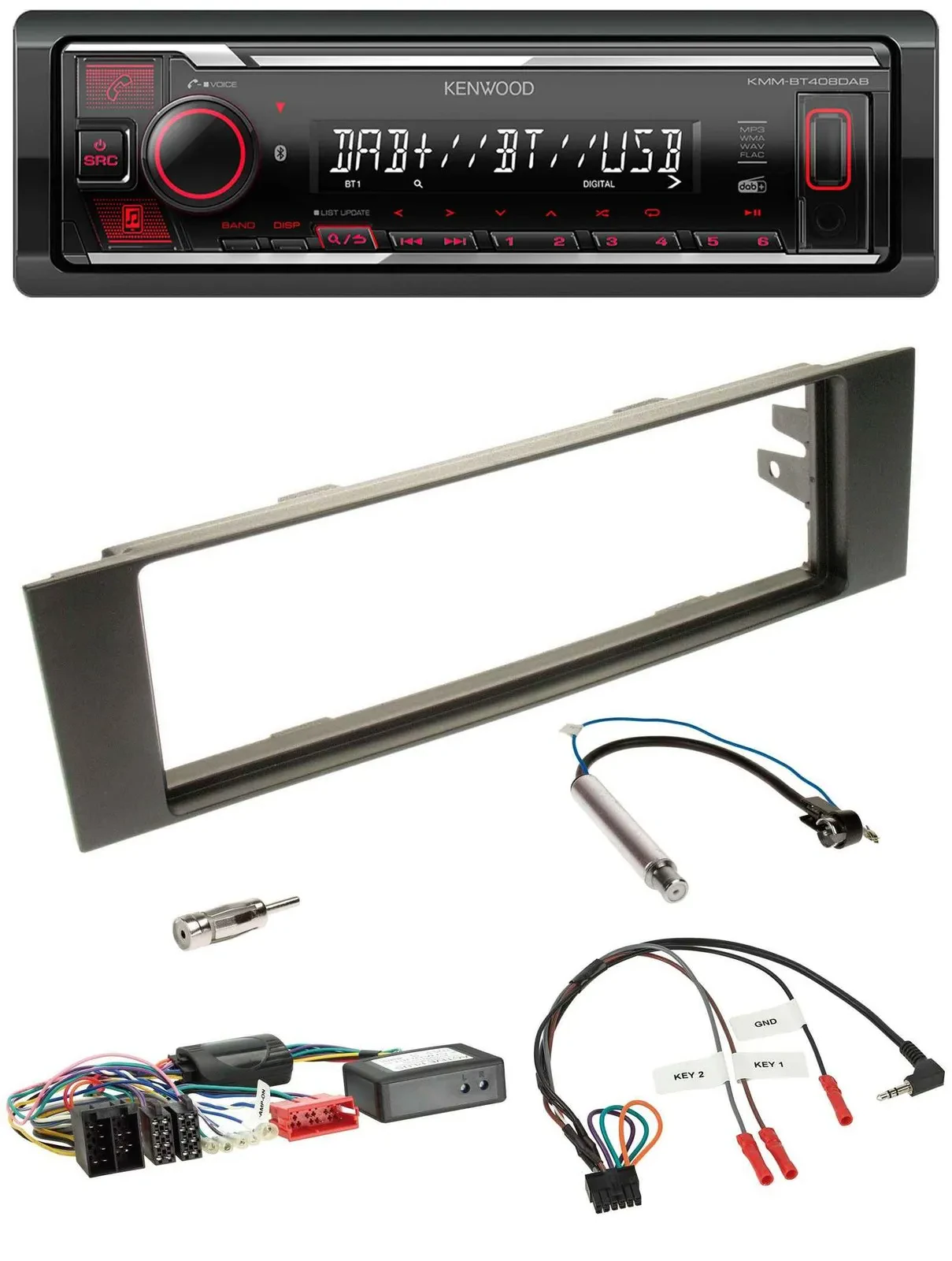 Kenwood Lenkrad Bluetooth USB DAB Autoradio für Audi A3 03-06 Teilsystemadapter