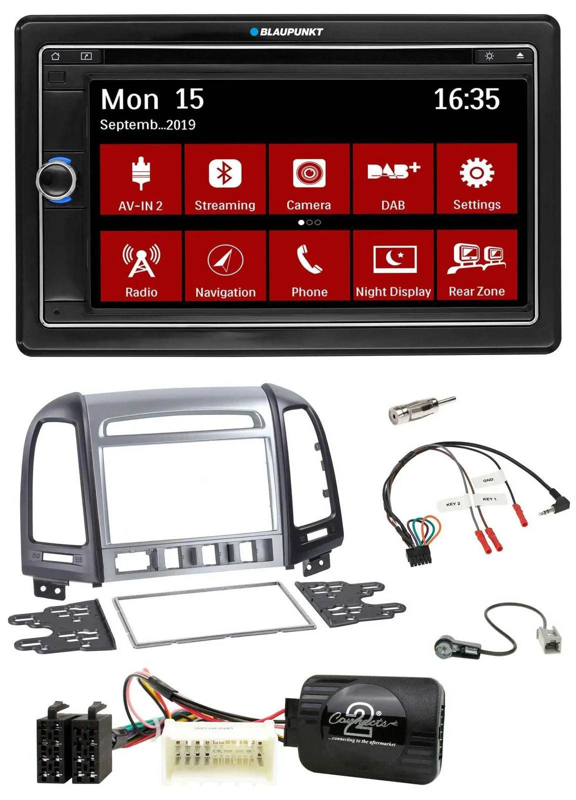 Blaupunkt 2DIN USB DAB Lenkrad Bluetooth TMC Navigation für Hyundai Santa Fe 4 S