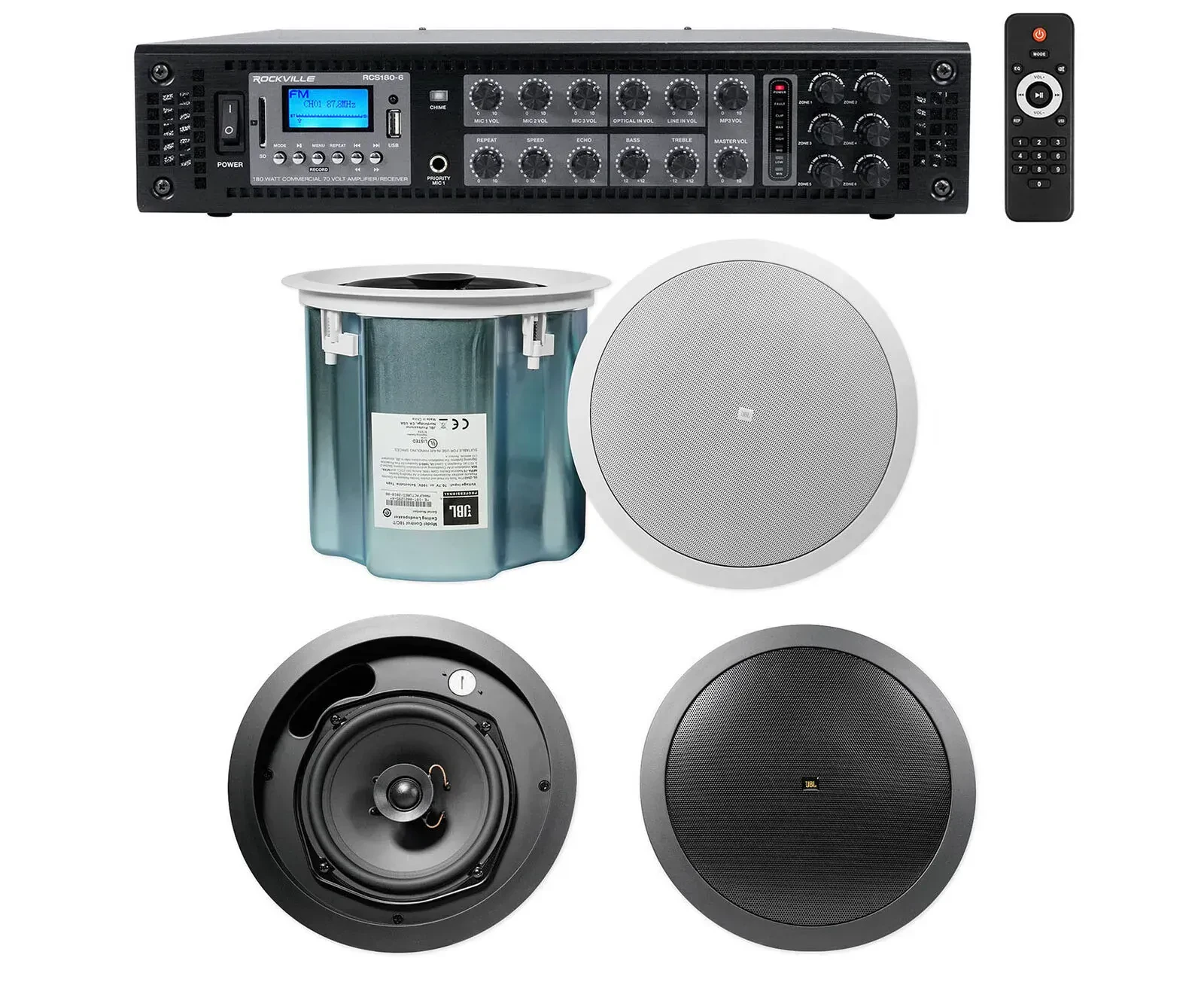 Трансляционный усилитель Rockville RCS180-6+Control 18C/T+16C/T BK с комплектом акустики