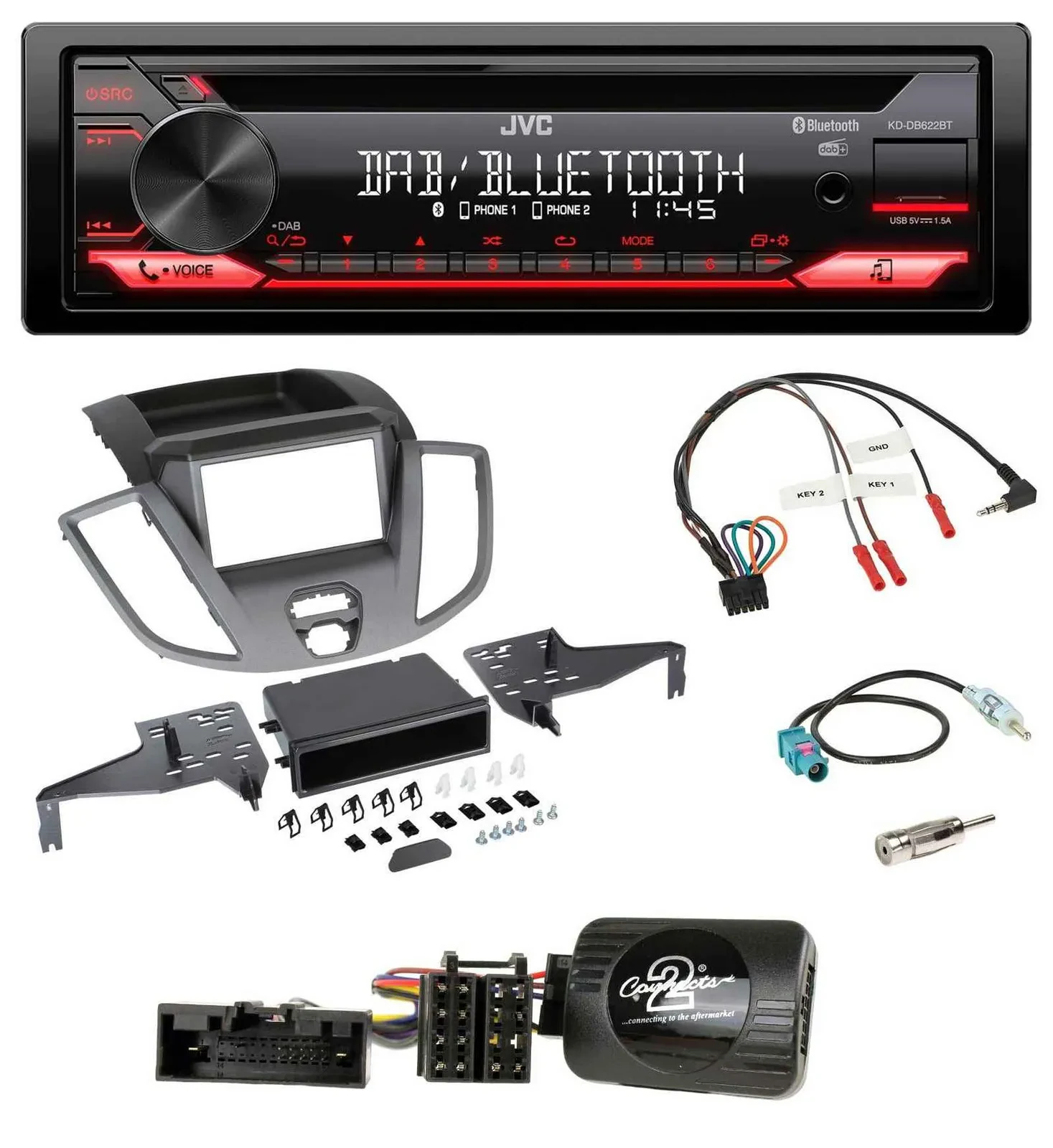 JVC CD DAB USB Bluetooth Lenkrad Autoradio für Ford Transit V363 15-18 ohne Disp